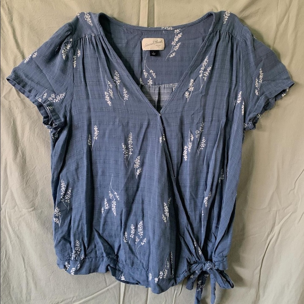 Blue floral wrap top